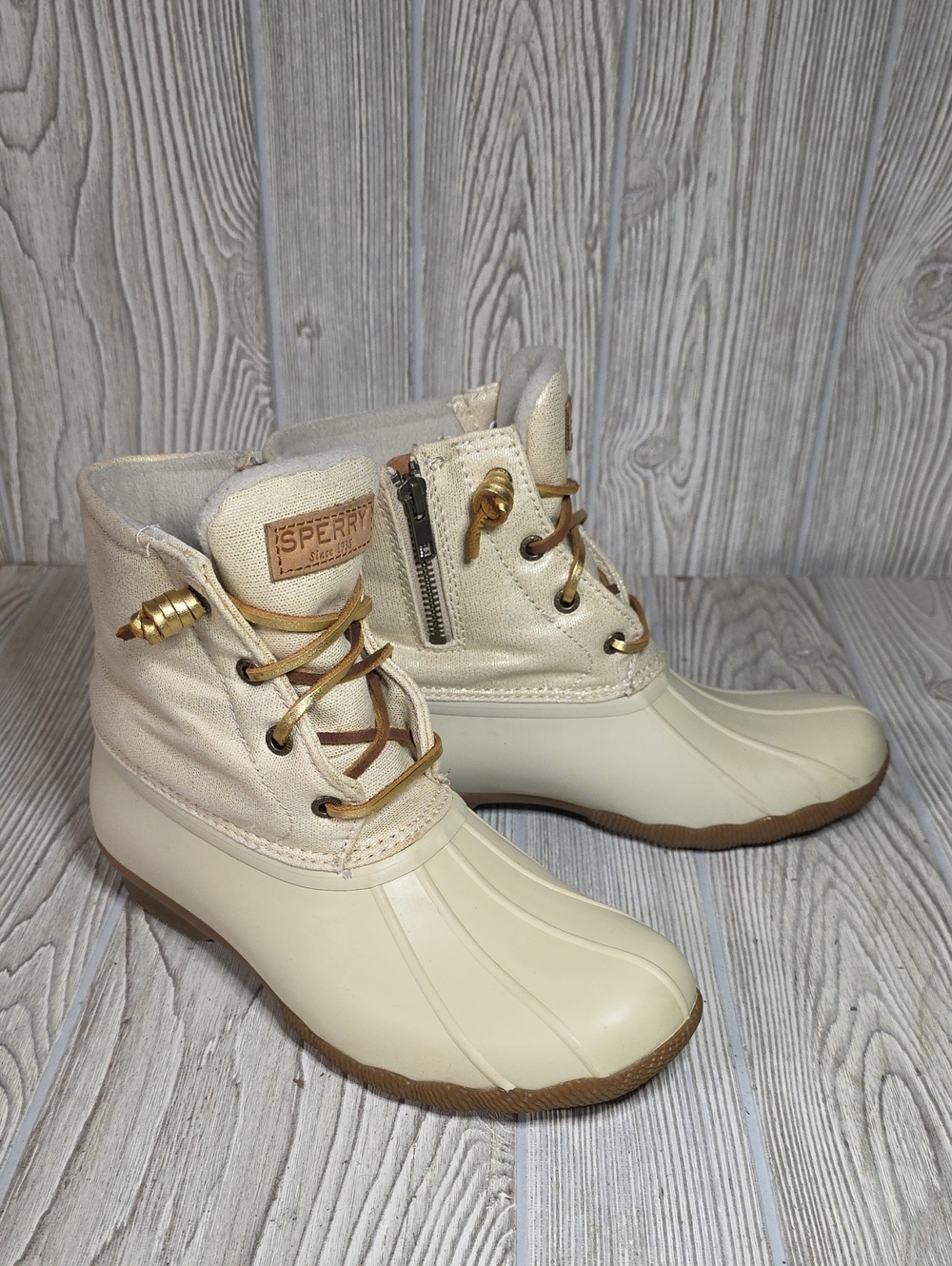 Sperry Saltwater Duck Boots Oat/Gold Womens Size 7.5